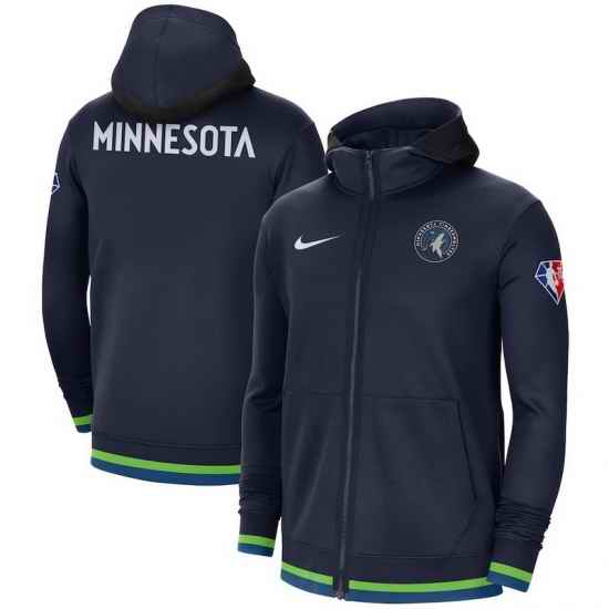 Men Minnesota Timberwolves Nike 75th Anniversary Performance Showtime Full Zip Hoodie Jacket  Navy
